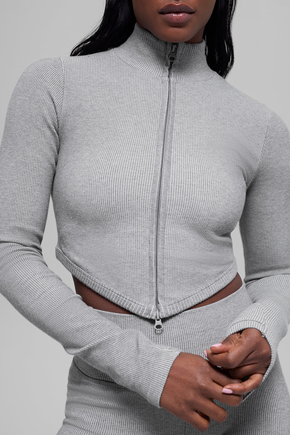 Seamless Two Tone Rib Jacket - Light Misty Grey Heather